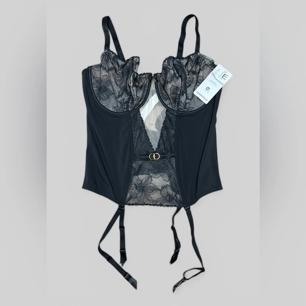 NEW $195 Chantelle [ 36DD US ] Orchids Underwire Bustier with Garter Straps